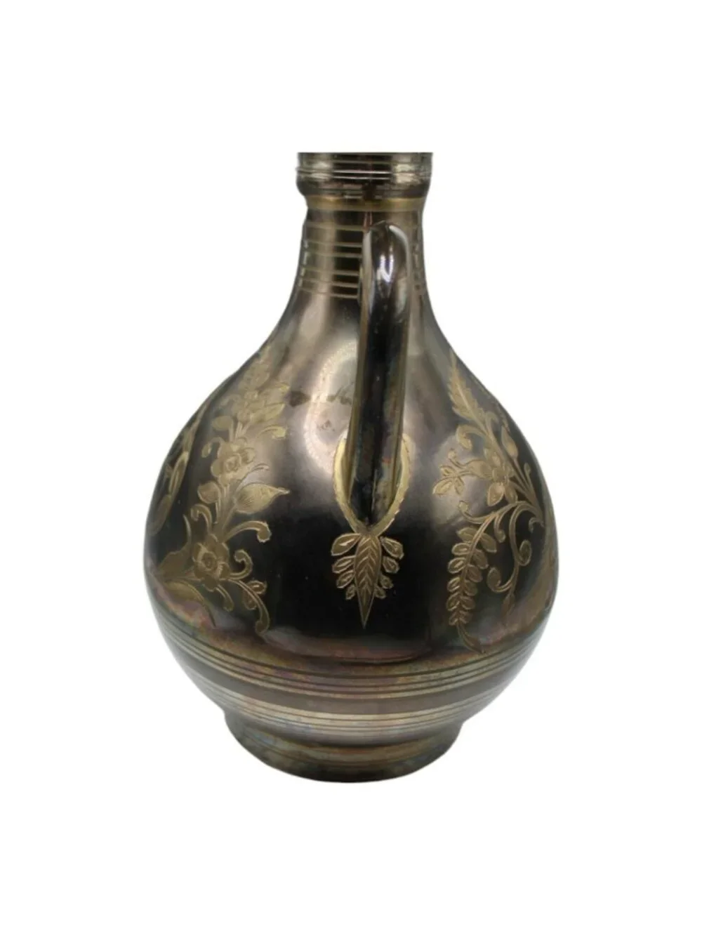 Vintage Solid Brass Vase Handles Etched Peacock & Inverted Heart Ruffled Top
